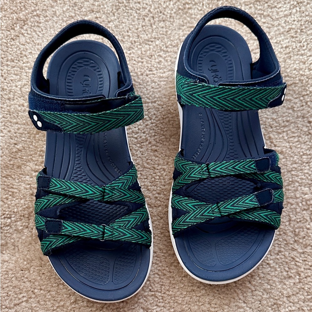 SALE $15 Ryka Navy and Green Women's Sandals - Picture 2 of 6